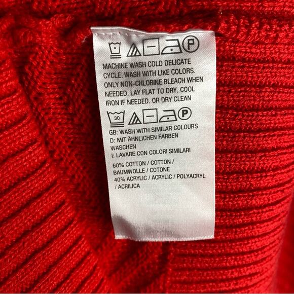 Jason Wu Bright Red Chevron V Neck Sweater medium cotton‎ long sleeve Christmas - Picture 5 of 5